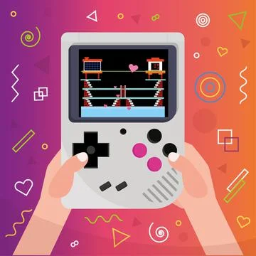 Pair of hands holding a mobile console Videogame Vector Stock Illustration