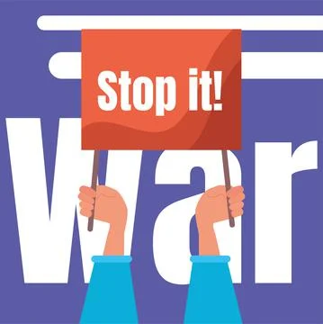 Pair of hands holding a poster Stop war concept Vector Ilustração Stock