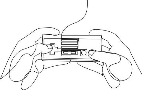 A pair of hands holding a rectangular device with buttons and a screen. Vecto Stock Illustration