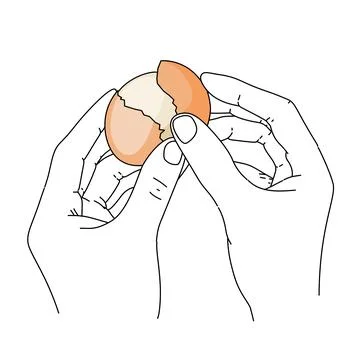 A pair of hands peeling boiled eggs for breakfast. Food illustration Stock Illustration