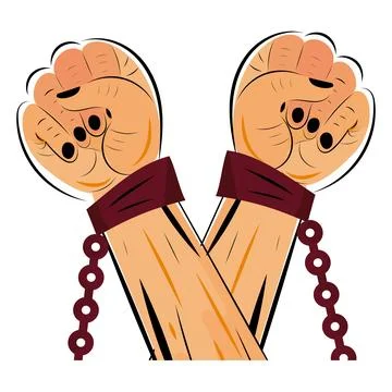 Pair of hands protesting with handcuffs Vector Stock Illustration