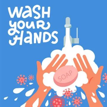 Pair of hands washing using soap and bubbles.Handwashing coronavirus concept. Ilustração Stock
