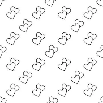 Pair of Hearts vector seamless pattern of love in minimal outline style Stock Illustration