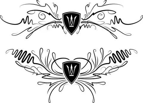 Pair of heraldic designs with shields and crowns. Stock Illustration