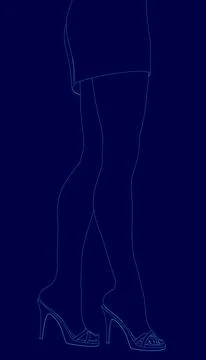 Pair of high heels are shown in a blue background. The shoes are pointed and the Stock Illustration