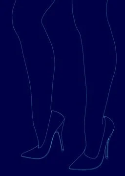 Pair of high heels are shown in a blue background. The shoes are pointed and the Stock Illustration