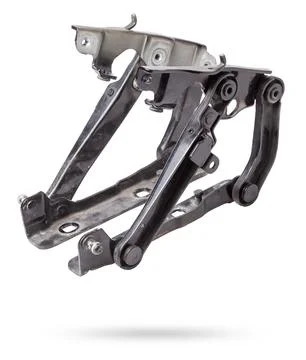 Pair of hinges for attaching the hood or trunk of the car on a white isolat.. Stock Illustration