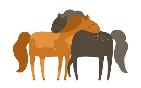 Pair of horses hugging cartoon vector illustration comic purebred wild horses in Stock Illustration