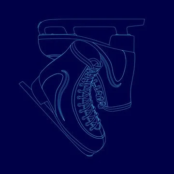 Pair of ice skates are shown in blue. The skates are drawn in a stylized way, Stock Illustration
