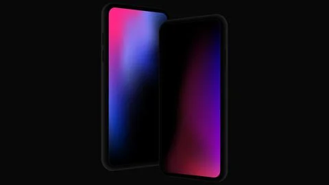 Pair of Isolated Smartphones with Violet Gradient Screen Stock Illustration