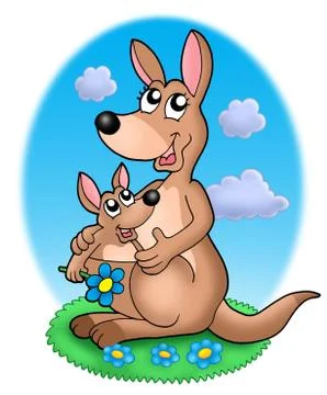 Pair of kangaroos in grass Ilustración de archivo