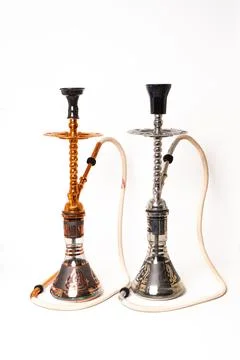 Pair of Khalil Maamoon hookahs isolated on white Foto stock