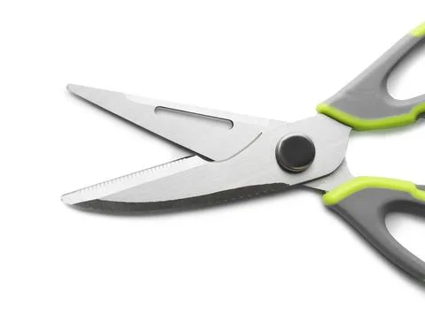 Pair of kitchen scissors on white background Stock Photos