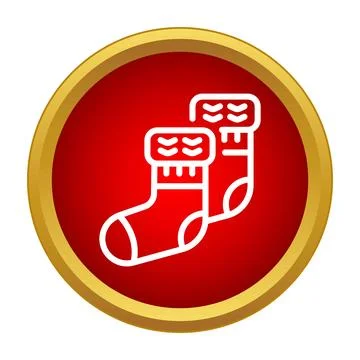 Pair of knitted winter socks in a flat line art icon style Ilustração Stock