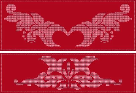 Pair of knitting floral ornate patterns. Sweater design. Wool knitted textu.. 스톡 일러스트