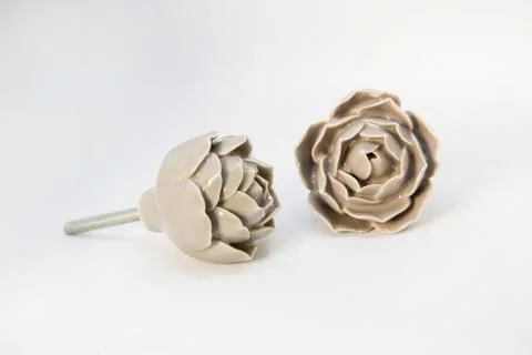 Pair of knobs with the rose shape isolated on a white background Stock Photos
