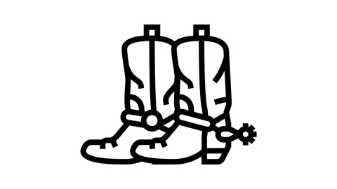 Pair of leather boots spurs line icon animation Stock Footage 326121164