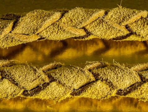 A pair of leather straps with a braid pattern Stock Photos
