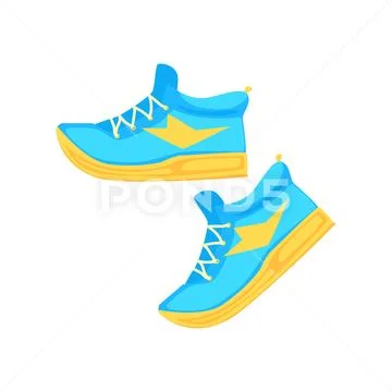 Pair of light blue athletic shoes cartoon vector Illustration Stock Illustration