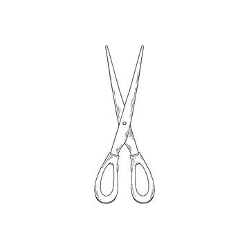 Pair of long open scissors hand drawn etching woodcut style illustration. Grunge Stock Illustration