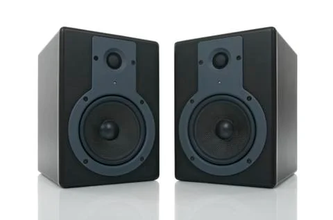 Pair of loud speakers with reflection Stock Photos