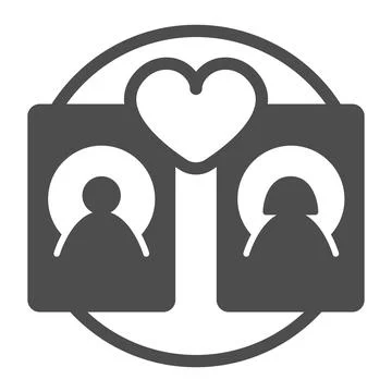 Pair of lovers on cards or tablets, heart solid icon, dating concept, couple Ilustração Stock