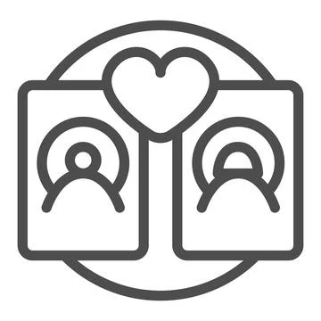 Pair of lovers on cards or tablets, heart line icon, dating concept, couple Ilustração Stock