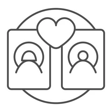 Pair of lovers on cards or tablets, heart thin line icon, dating concept, couple Ilustração Stock