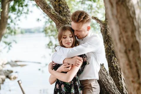 A pair of lovers posing on the camera. Stock Photos