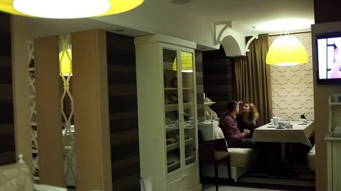 Pair of lovers relax in restaurant Video stock 77521869