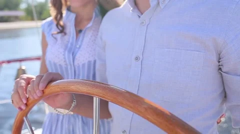 Pair manages yacht close up Stock Footage 68355946