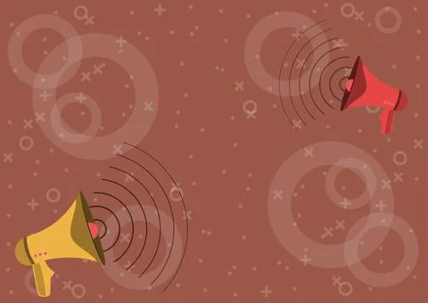 Pair of megaphones with sound waves on a dark red background Stock Illustration