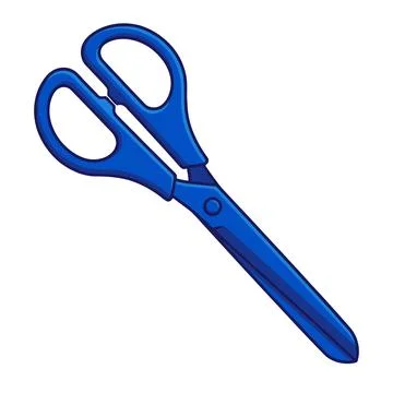 A pair of modern blue plastic scissors levitating above a pale studio surfa.. 스톡 일러스트