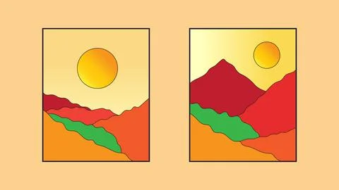 A pair of mountain wall art. Earth tone vector landscape background Stock Illustration