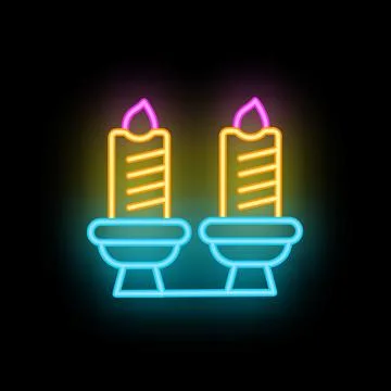 Pair of neon candles burning bright on a stand Ilustração Stock