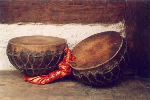 Pair of old classical Indian percussion instruments or nagadas Stock Photos