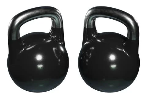Pair of Olympic kettlebells, blank heavy cast iron powerlifting equipment Ilustração Stock