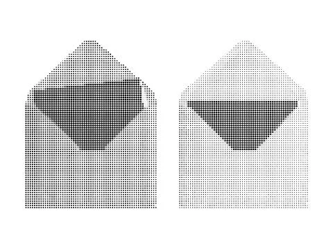 Pair of open envelopes showing correspondence concept in black halftone dot.. Stock Illustration