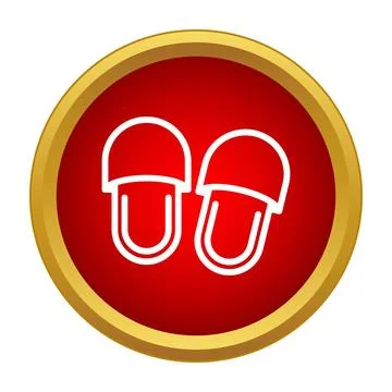 Pair of outline slippers in red circle icon 스톡 일러스트