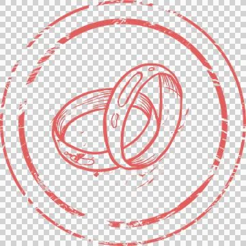 Pair of overlapping rings is floating in red line art stamp design, transparent Ilustração Stock