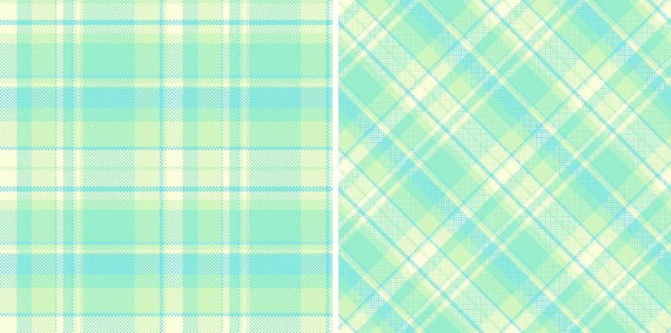 Pair of pastel plaid patterns. Soft mint green and pale yellow create a calmi Stock Illustration