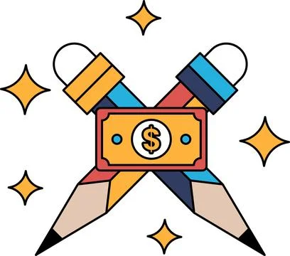 A pair of pencils with a dollar bill in between them Ilustração Stock