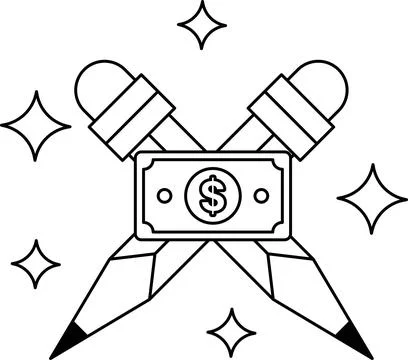 A pair of pencils with a dollar bill in between them Ilustração Stock