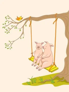 Pair of piggies on the swing Stock Illustration