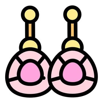 Pair of pink and gold drop earrings with oval shape hanging Ilustração Stock