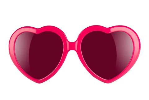 A pair of pink heart shaped sun glasses with violet lenses isolated on white bac Photos