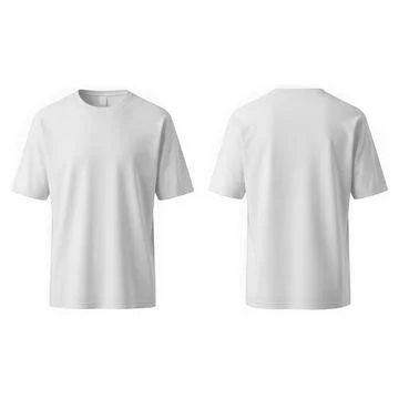 A pair of plain white t-shirts displayed from front and back view. Stock Illustration
