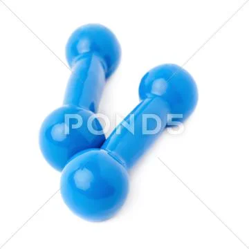 Pair of Plastic coated dumbells isolated over the white background Stock Photos