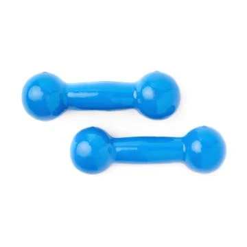 Pair of Plastic coated dumbells isolated over the white background Fotos Stock