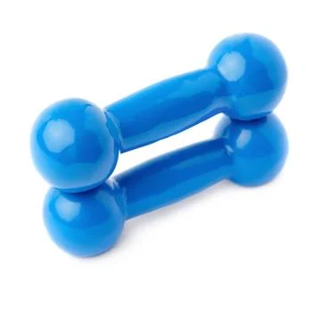 Pair of Plastic coated dumbells isolated over the white background Fotos Stock